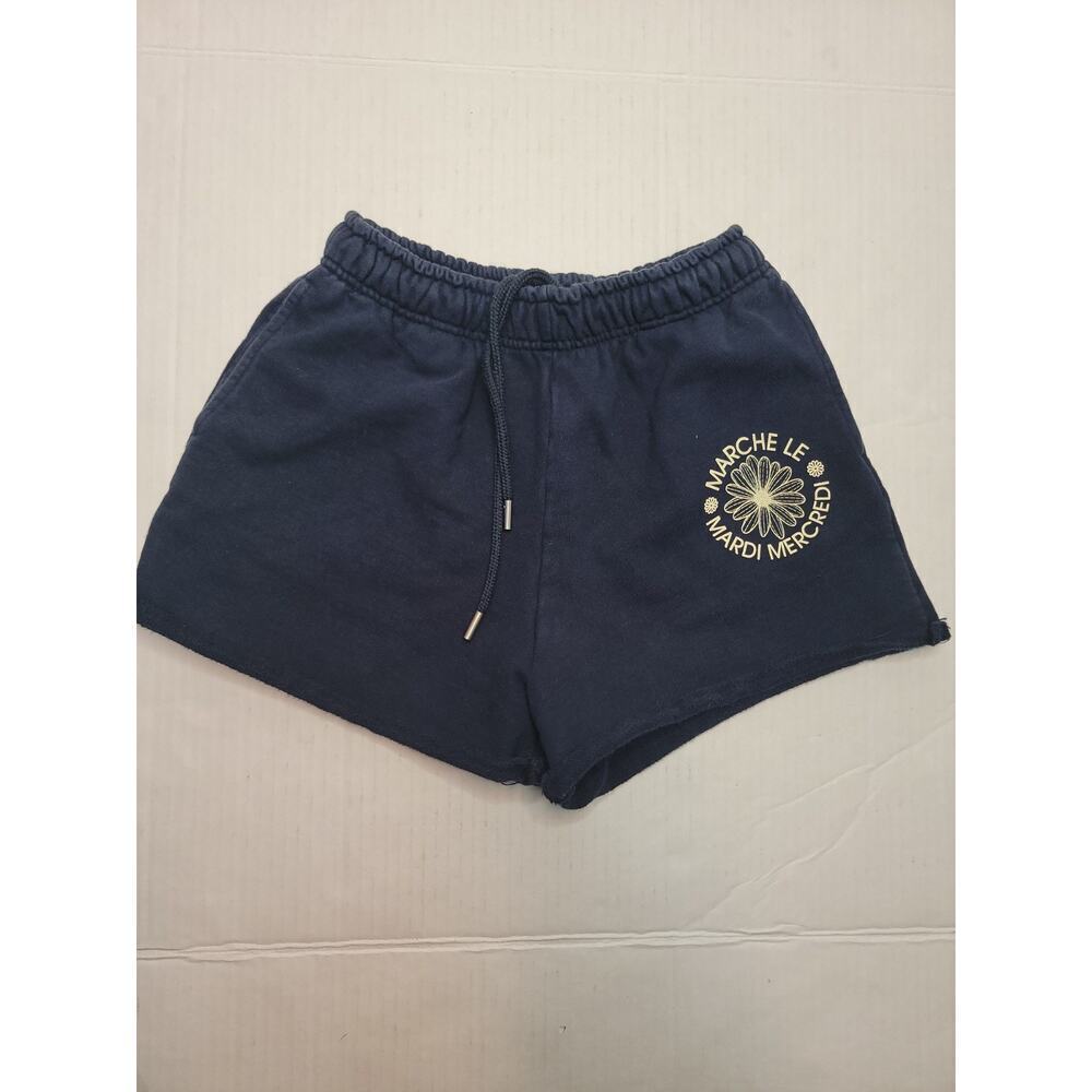 Mardi Mercredi Shorts Women's Free Size Pockets Sweats Drawstring Navy Blue